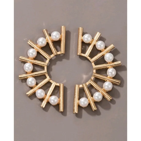 Anthropologie Pearl Art Deco Mid Century Modern Fashion Earrings - Picture 3 of 6